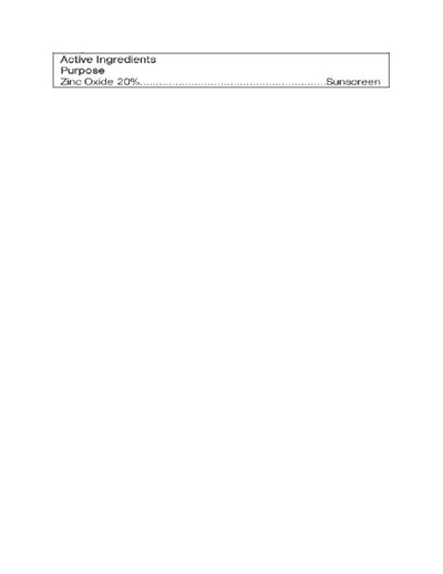 Zinc Oxide 20%									Sunscreen (Otc Active Ingredients Section)